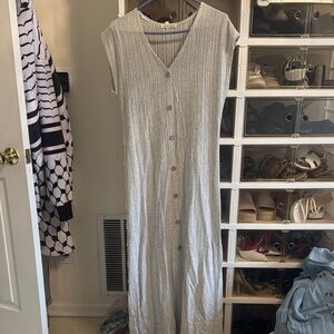 Caution To The Wind Gray Button-Down Maxi Dress